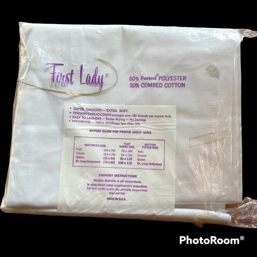 VTG Twin White Fitted Bottom Sheet, No Iron, First Lady, NIP